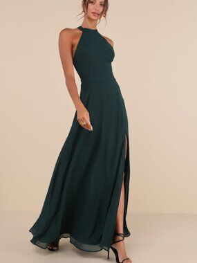 Lulus Confidently Charismatic Emerald Backless Halter Maxi Dress Green - Size L